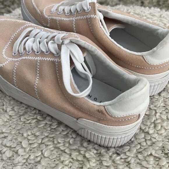 Asos‎ Design Women's Lace Up Embroidered Platform Canvas Sneaker Shoes Pale Pink - Picture 7 of 8
